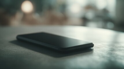 Sleek black tablet computer on dark surface with blurred background creating minimalist tech aesthetic