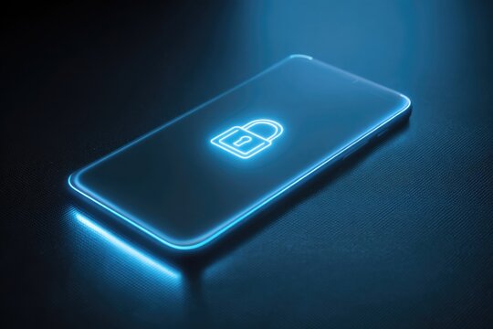Smartphone with glowing padlock icon on screen representing digital security and online privacy protection - Powered by Adobe