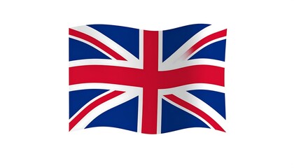 A simplified, waving flag design, showcasing a prominent red cross over a blue and white background, isolated on white