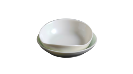 Clean empty white porcelain bowl and round glass dishware isolated on a blank white background for kitchen and restaurant dining
