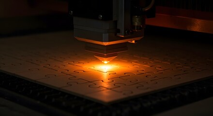 Close-up of a laser beam engraving material with intense light and precision