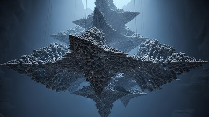 Star Shaped Textured Sculpture Suspended in Blue Light