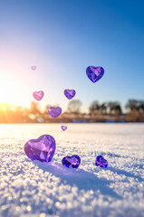 雪とハート型のダイヤ | Snow and heart-shaped diamonds Generative AI