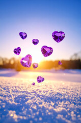 雪とハート型のダイヤ | Snow and heart-shaped diamonds Generative AI