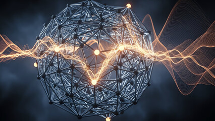 Molecular Sphere with Glowing Wave
