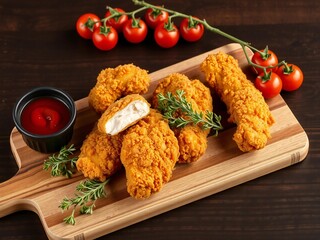Crispy fried chicken tenders with fresh tomatoes