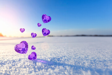 雪とハート型のダイヤ | Snow and heart-shaped diamonds Generative AI