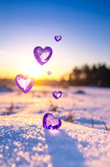 雪とハート型のダイヤ | Snow and heart-shaped diamonds Generative AI