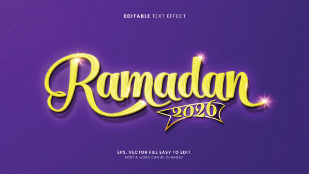 Luxury Gold Ramadan 2026 Editable Vector Text Effect Purple Background