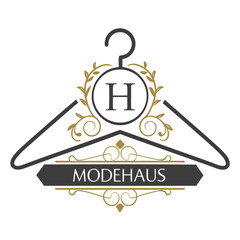 Elegant Fashion House Logo Featuring a Stylish Hanger and Modehaus Text
