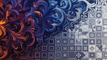 Abstract Swirl Art with Geometric Grid