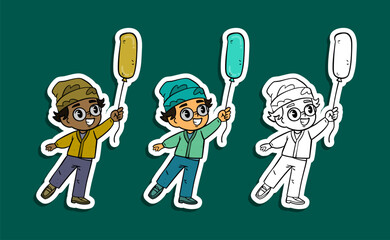 Cute Boys Holding Letter I Balloon Sticker Set
