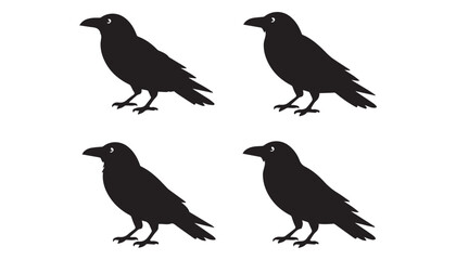 Obraz premium black color Crows set of silhouette vector illustration, solid white background
