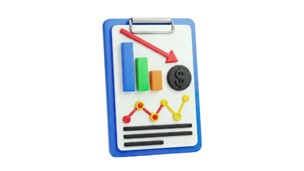 3D 3D Financial Report with Downward Trend Arrow and Bar Chart