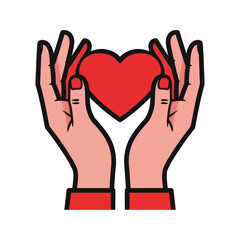 Obraz premium Hands holding a red heart symbolizing love and care.