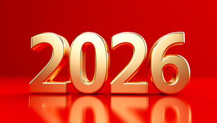 Commercial 3D Gold 2026 Model on Warm Red Background