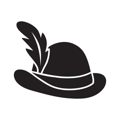 A classic vintage black felt fedora hat with a stylish bow accessory isolated on a white background silhouette vector icon