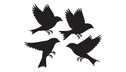 black color Swifts bird set of silhouette vector illustration, solid white background © silhouette