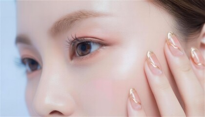 ゴールドラインのクリアネイルと美しい目元