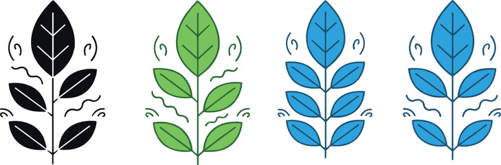 Plant growth and leaf development icons set illustrating nature stages, eco sustainability, botanical progress, environmental care, and organic growth concepts in flat style © MstNazma