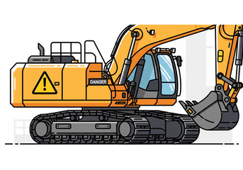 Warning sign on excavator machine