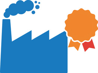 Blue factory icon with golden award emblem quality manufacturing excellence symbol vector