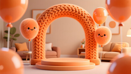 Warm orange plush texture balloon arch display stand