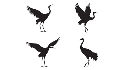 black color Cranes birds set of silhouette vector illustration, solid white background