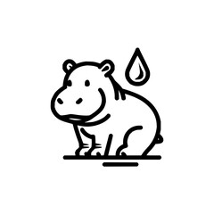 Obraz premium A charming hippo illustration with a water drop accent in a minimalist black and white design style