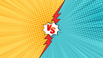 Cartoon comic background. Fight versus. Comics book colorful competition poster with halftone elements. Retro Pop Art style. Vector illustration.