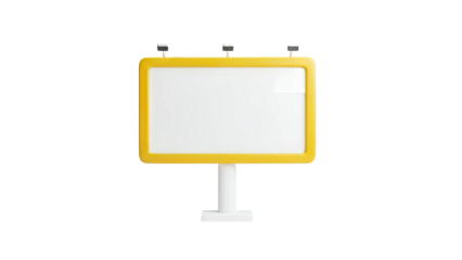 Blank billboard with yellow frame and lights on white background