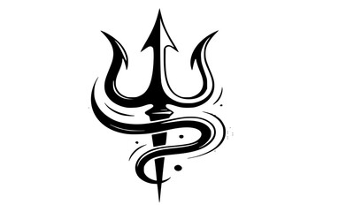 Fototapeta premium Black Tribal Trishul Tattoo Design with Swirling Base, Lord Shiva Trident Vector Illustration, Powerful Mahadev Symbol for Spiritual Body Art, Divine Weapon Icon Protection Strength Hindu Mythology 
