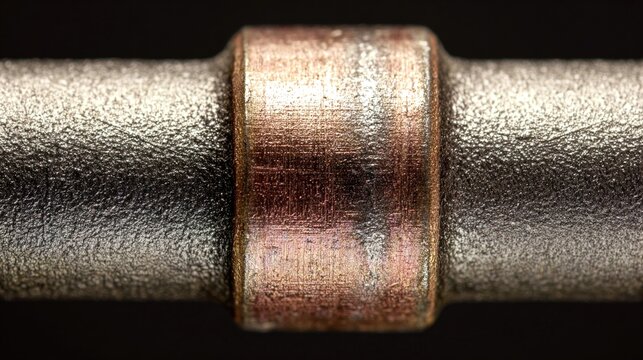 brazed. Close-up detail of brazed copper pipe joint with smooth gleaming solder fillet. event key visuals, club posters, designed for sports event promotions and stadium branding, supports training.