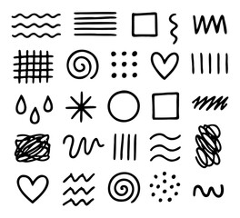 Hand drawn abstract scribble doodle shapes and messy lines set collection