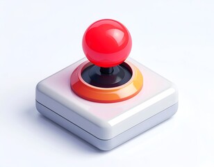Isolated image of a retro red joystick on a white square base