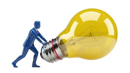 Businessman pushing a giant light bulb