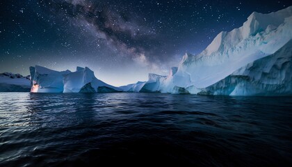 iceberg in the sea at night with copy space