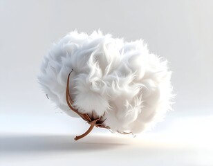 Close-up of fluffy white cotton boll against a white, blurred background