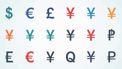 Collection of Global Currency Symbols in Various Colors.