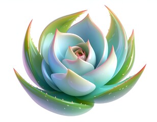 Digital rendering of a vibrant succulent with stylized form, white background