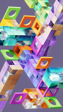 Abstract 3D Geometric Lattice with Colorful Modular Frames