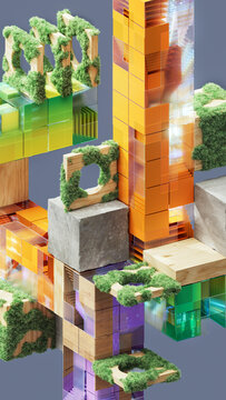 Eco Tower 3D: Modular Glass and Wood with Moss