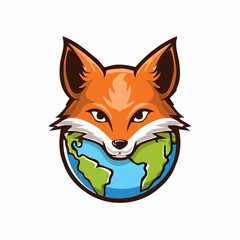 Obraz premium Fox mascot illustration holding globe in colorful vector cartoon style 