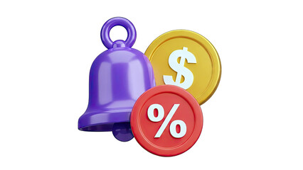 Bell, Dollar Coin, and Percentage Sign Icons