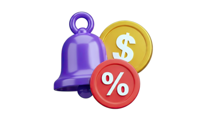 Bell, Dollar Coin, and Percentage Sign Icons