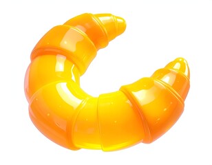 Glossy, golden-yellow crescent-shaped pastry, isolated on white background