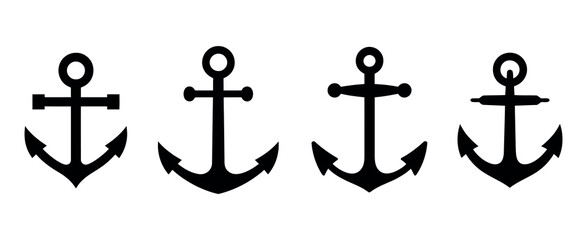 Anchor Silhouette Set, Nautical Vector Illustration Collection