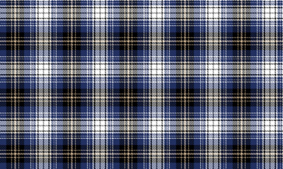 Seamless plaid fabric in blue, black, white, and beige. Elegant and modern, perfect for fashion design in clothing, skirts, and trousers, adding a distinctive and unique style.