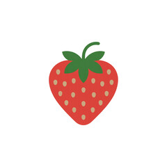 A vibrant red strawberry illustration with green leaves on transparent background