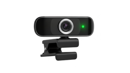 High definition webcam with green indicator light for clear video conferencing and streaming isolated on transparent background